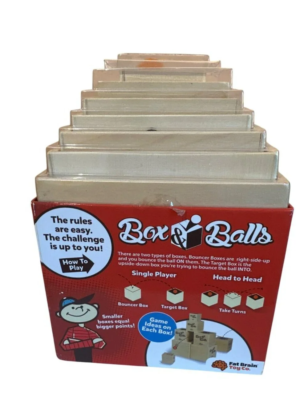 Fat Brain Toy Co. Box & Balls Game Wooden Toy NEW in Box Skill Game Ages 5 +